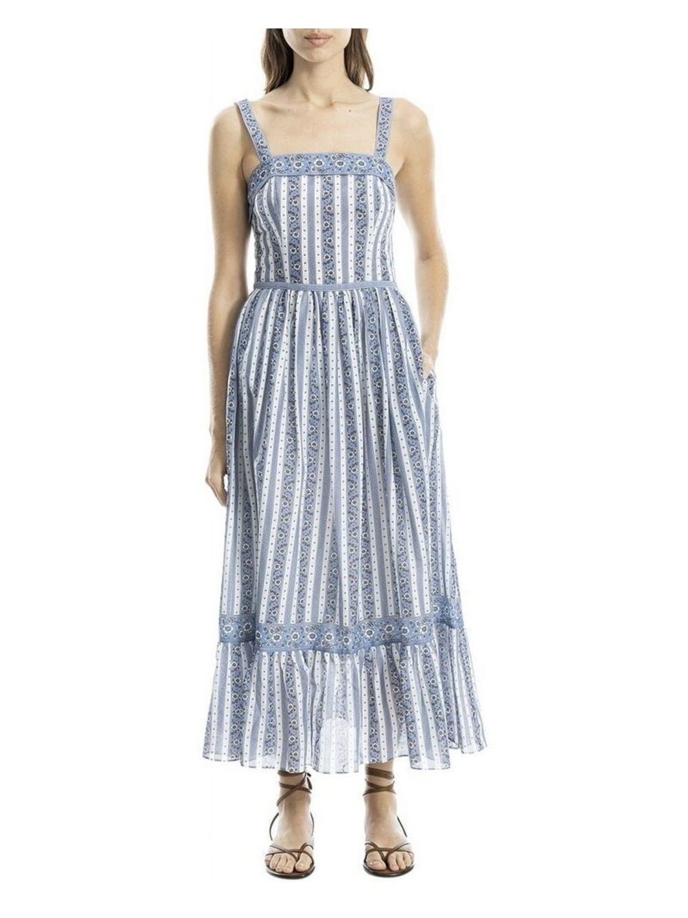 Max Studio Blue & White Striped spaghetti strap Maxi Dress